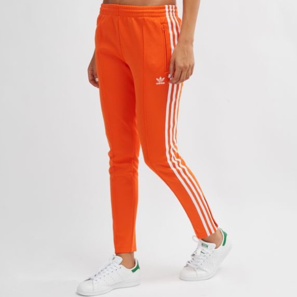 Orange Women’s Adidas Track Pant with Zippers 🧡🤍